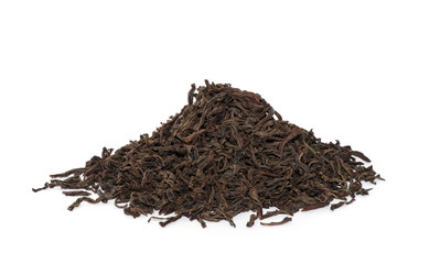 dry black tea leaves isolated on white