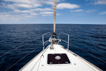 The sea view from the front of the yacht, in the summer time