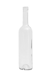 Glass transparent empty simple square bottle on isolated background.