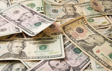 Fototapeta na wymiar Closeup of assorted American banknotes.