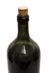 Single elegant classic shiny old bootle of wine on isolated background.