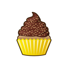 Vector cupcakes or muffins icon. Colorful dessert with cream, chocolate, Nut crumb. Multicolor cute cupcake sign for flyers, postcards, stickers, prints, posters, decorations.