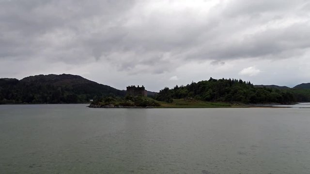 Aerial view of the old ruined Castle in the Highlands of Scotland