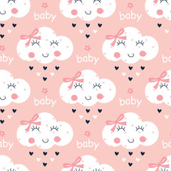 Seamless pattern with cute clouds