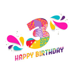 Happy birthday 3 year paper cut greeting card