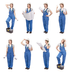 Fototapeta premium construction female worker, collage