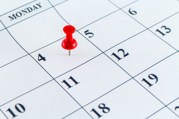 Calendar Date planner with Red Pin Point