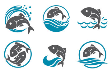 Obraz premium collection of fish icon with waves