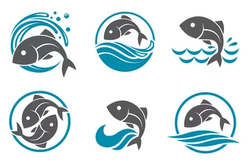 Poster collection of fish icon with waves © Alexkava