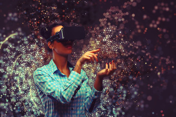 Woman in virtual reality - 168103609