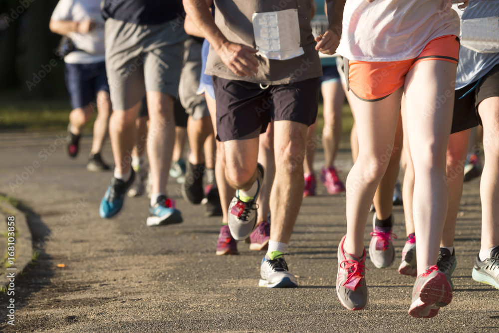 Wall mural group of runners racing a 5k on a dirt path