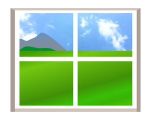 Window with a landscape view. Illustration over white background. Vector