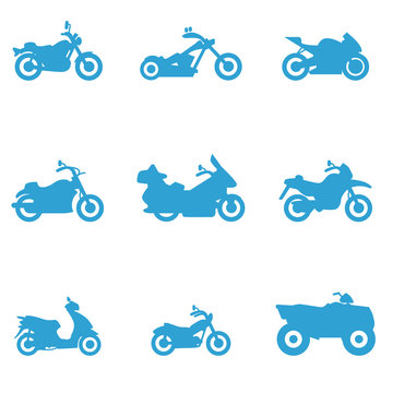 Icons for different types of motorcycles / There are icons for motorcycles like motorbike, scooter, and sport bike
