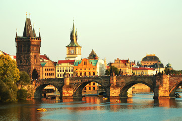 Fototapeta na wymiar Prague Old town riverside and Charles bridge