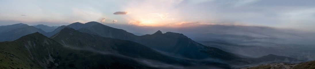 Panorama. Sunset in the mountains.