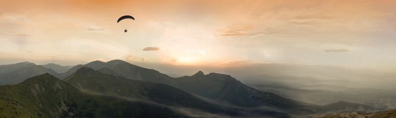 Panorama. Sunset in the mountains.