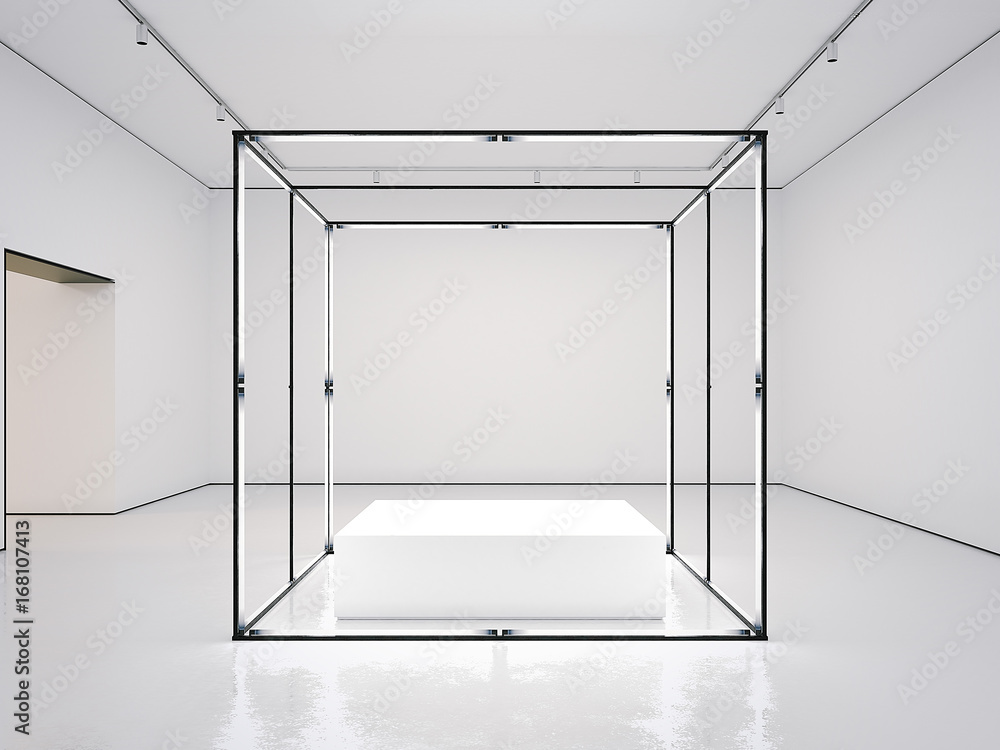 Aufkleber white gallery with empty modern showcase. 3d rendering