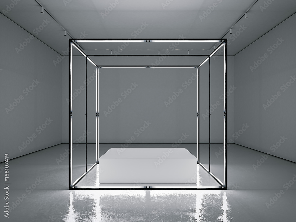 Aufkleber dark gallery with empty modern showcase. 3d rendering