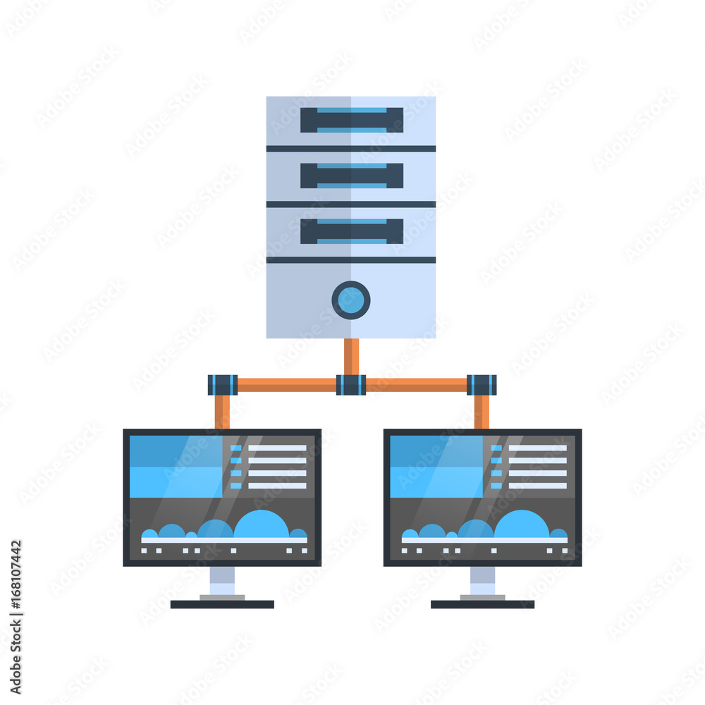 Poster data center icon cloud computer connection hosting server database synchronize technology vector ill