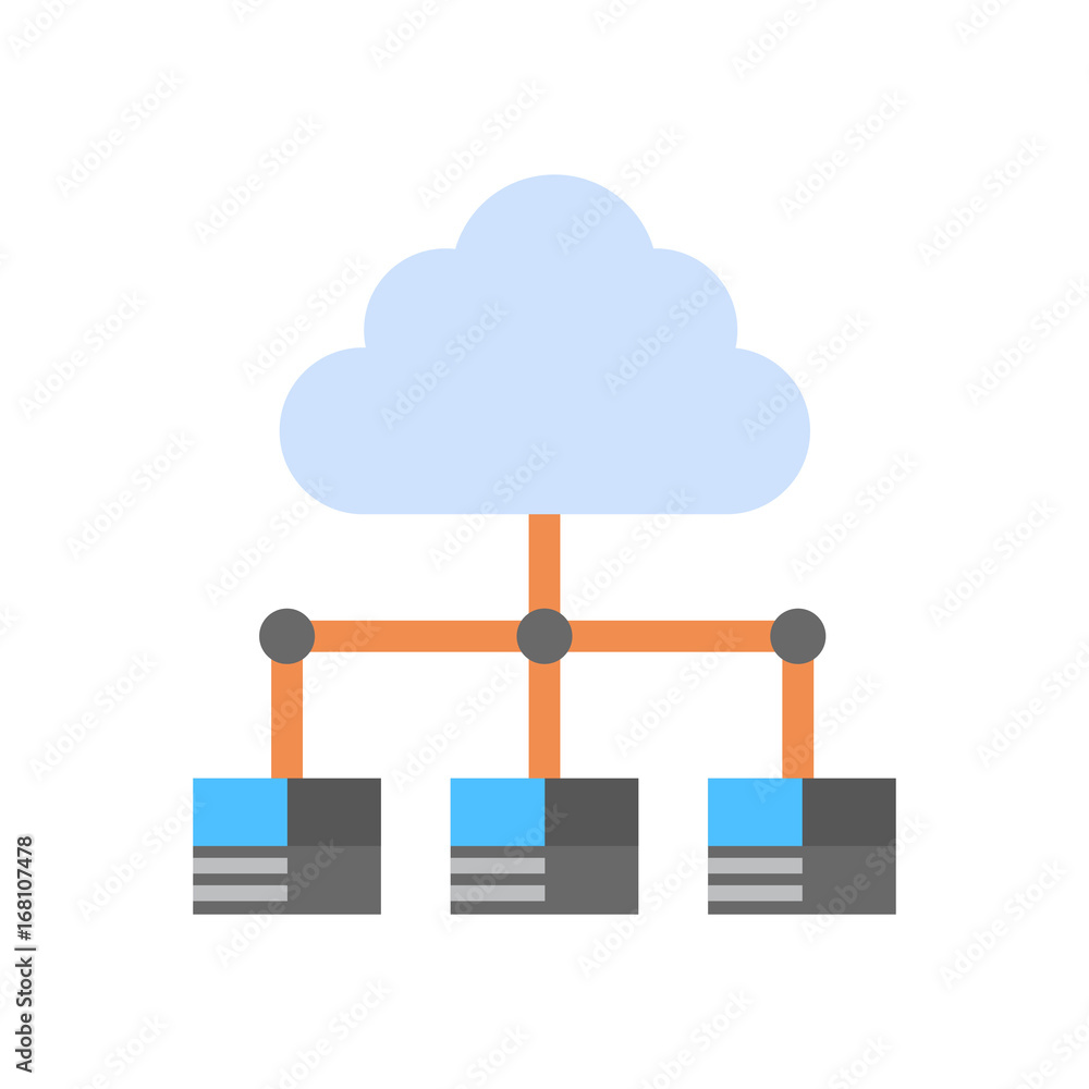 Poster cloud data center icon computer connection hosting server database synchronize technology vector ill