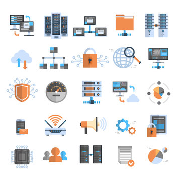Data Connection Icons Set Cloud Computer Protection Database Synchronize Technology Concept Vector Illustration