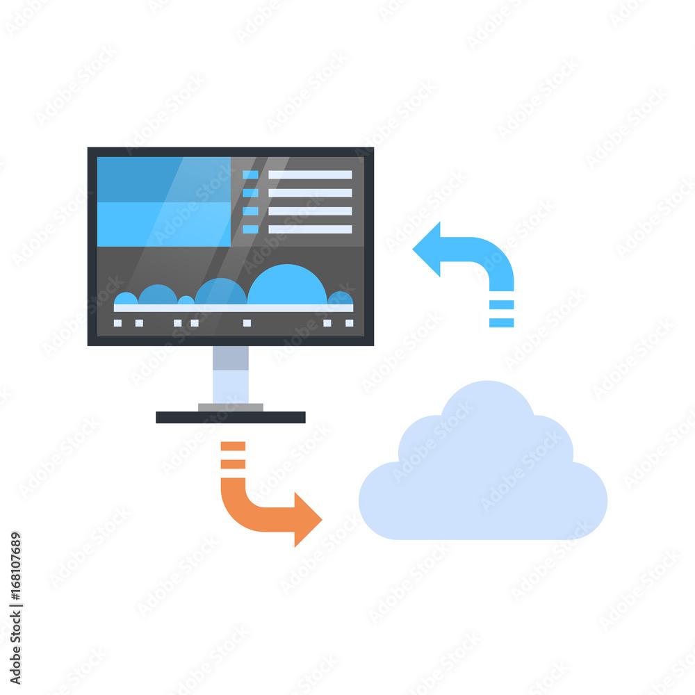 Poster cloud data synchronization icon computer connection database access synchronize technology vector il