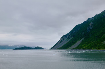 Dramatic Alaskan seascape and mountainous terrain