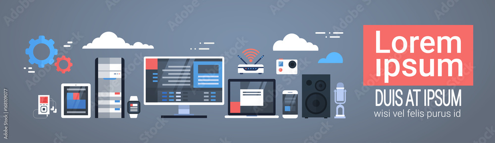 Poster Data Center Cloud Computer Connection Hosting Server Database Synchronize Technology Vector Illustration