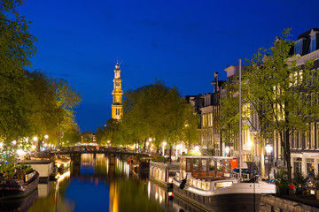 Obraz premium Canals of Amsterdam at night. Amsterdam is the capital of the Netherlands