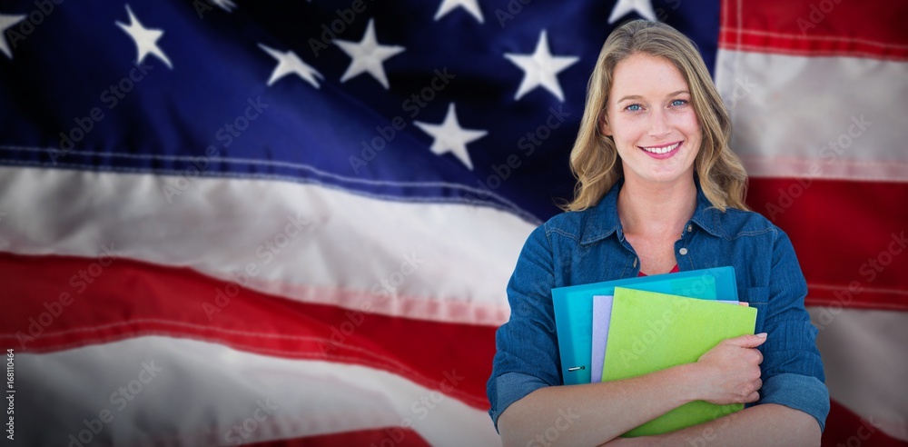 Poster composite image of smiling student holding notebook and file