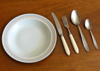 Cutlery (Tableware) On Wooden Table