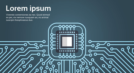 Computer Chip Moterboard Network Data Center System Concept Banner Vector Illustration