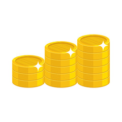 Cartoon gold coins. Having a lot of money and possessions symbol. Business finance and economy concept. Cartoon vector illustration isolated on white background