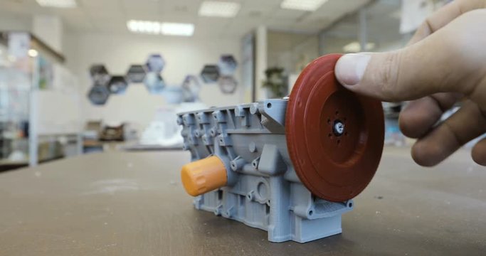 Internal combustion engine printed on a 3d printer. Crankshaft model. Details of the Engine.