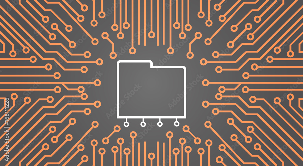 Poster database over computer chip moterboard background data center system concept banner vector illustrat