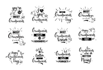 Happy Grandparents Day Greeting Card Banners Set Text Over White Background Vector Illustration