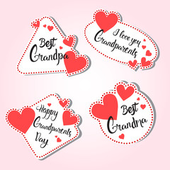 Happy Grandparents Day Greeting Card Set Of Stickers Colorful Over Pink Background Vector Illustration