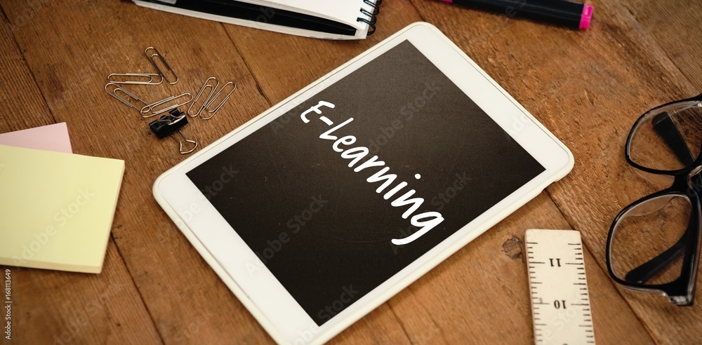 Poster composite image of e-learning text on white background