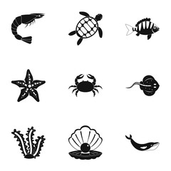 Sea nature icons set, simple style