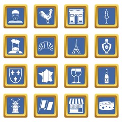 France travel icons set blue