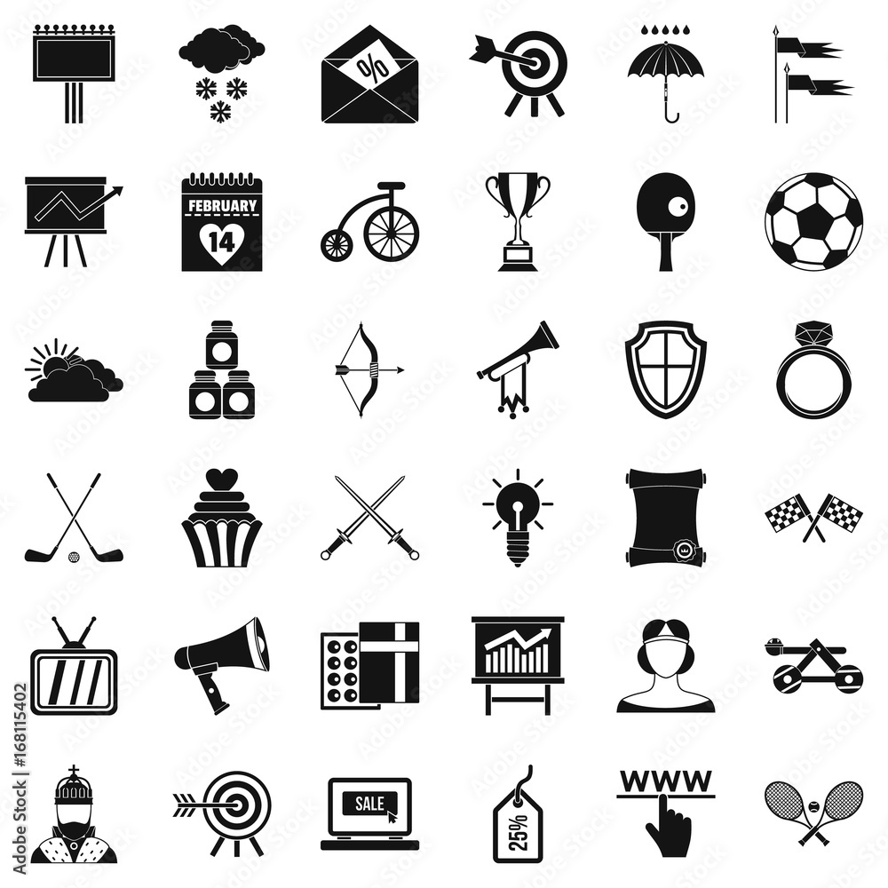 Poster arrow in target icons set, simple style