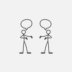 Cartoon icon of sketch stick figures in cute miniature scenes.