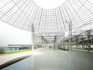 sketch design of interior hall, 3d rendering