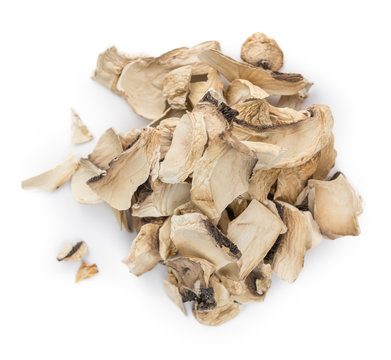 Portion of Dried white Mushrooms isolated on white