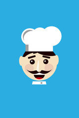 Smiling Chef on Blue Background Flat Icon Illustration