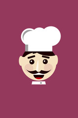 Smiling Chef on Maroon Background Flat Icon Illustration