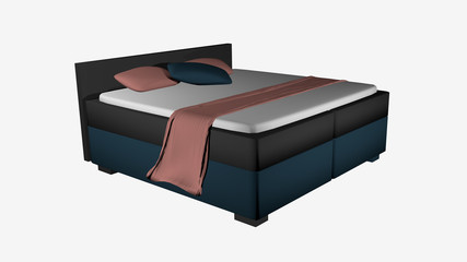 Double bed in turquoise and gray