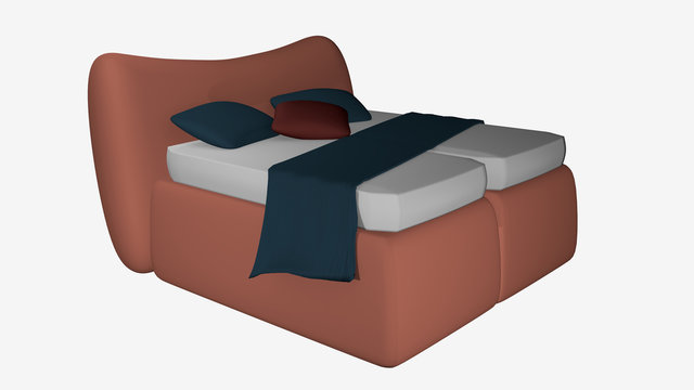 Decorative salmon colored double bed