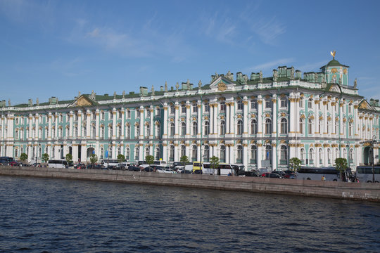 Palace Hermitage Neva river summer sunny day waterfront 