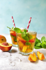 Peach iced tea with mint.